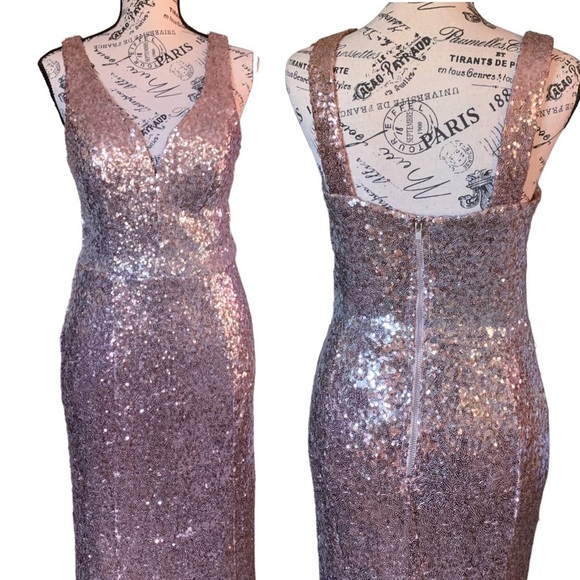 new Crystal Doll Ombré Sequined Mermaid Gown Formal Dress Light Pink Silver - Picture 8 of 16